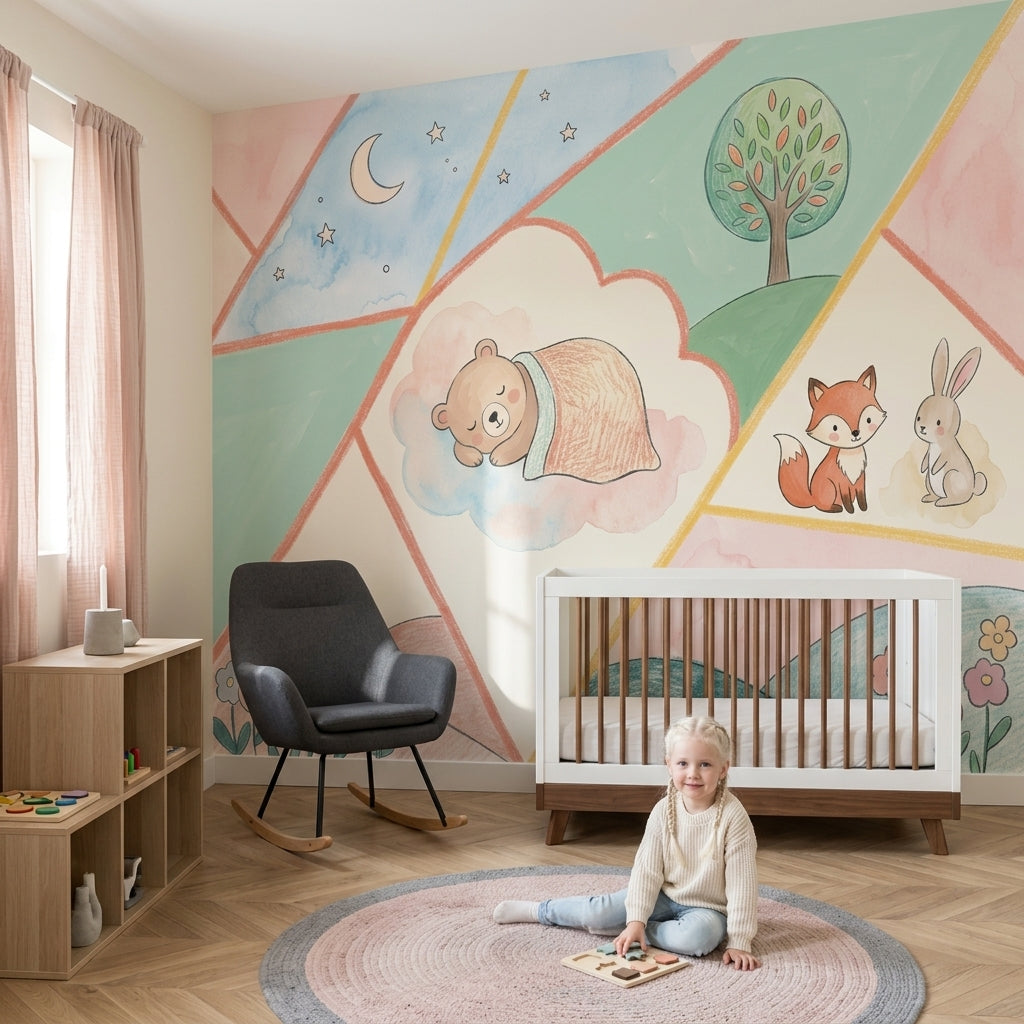 Nursery Wallpaper Pastel Geometric Panels Removable Wall Decor
