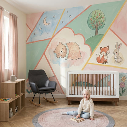 Nursery Wallpaper Pastel Geometric Panels Removable Wall Decor