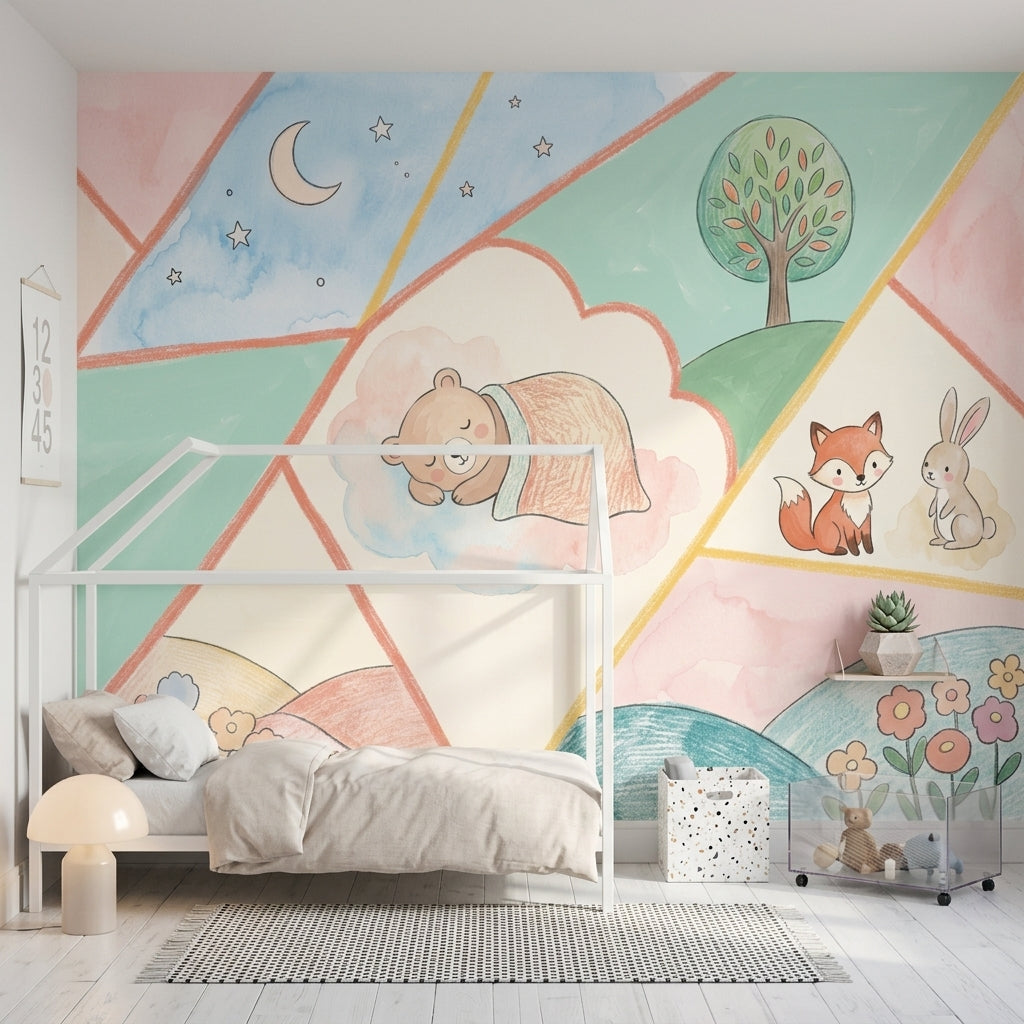 Nursery Wallpaper Pastel Geometric Panels Removable Wall Decor