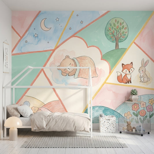 Nursery Wallpaper Pastel Geometric Panels Removable Wall Decor