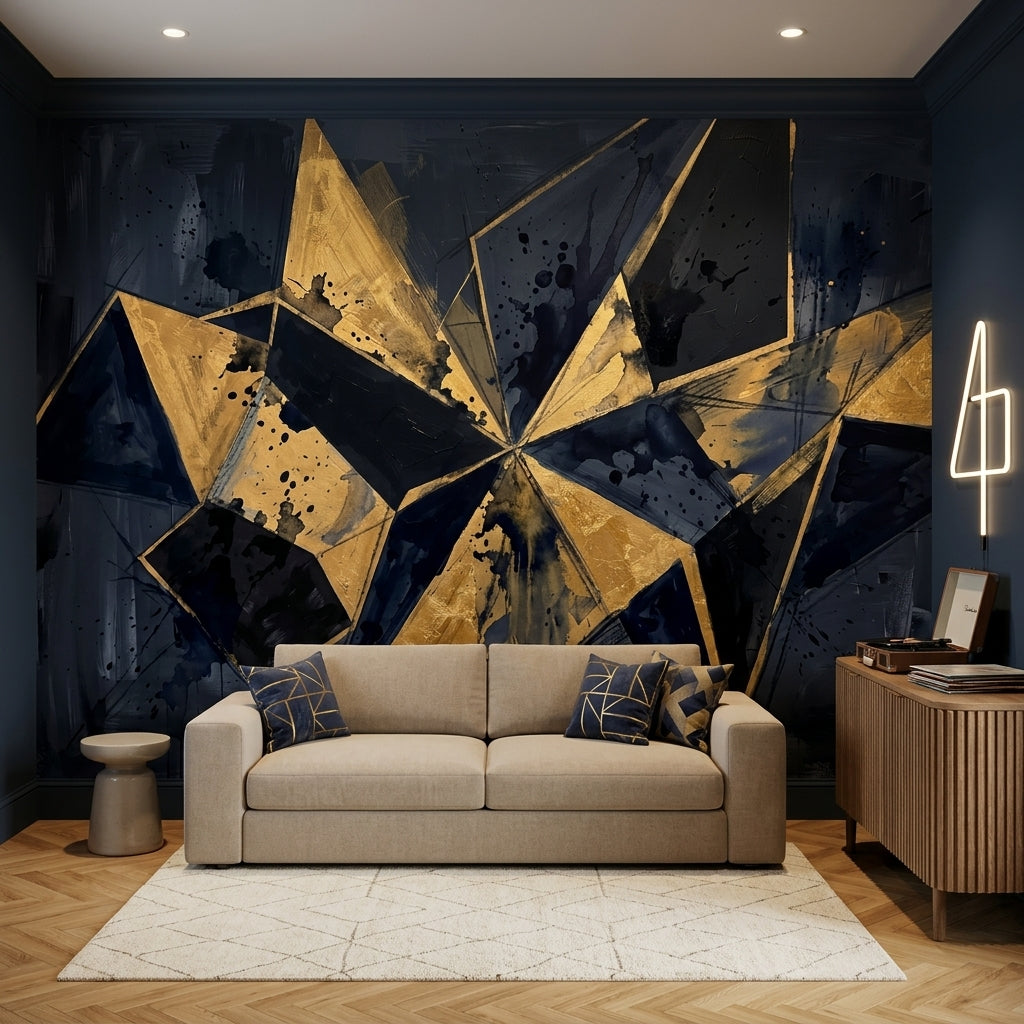 Geometric Wallpaper Metallic Splatter Paint Wall Mural
