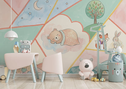 Nursery Wallpaper Pastel Geometric Panels Removable Wall Decor
