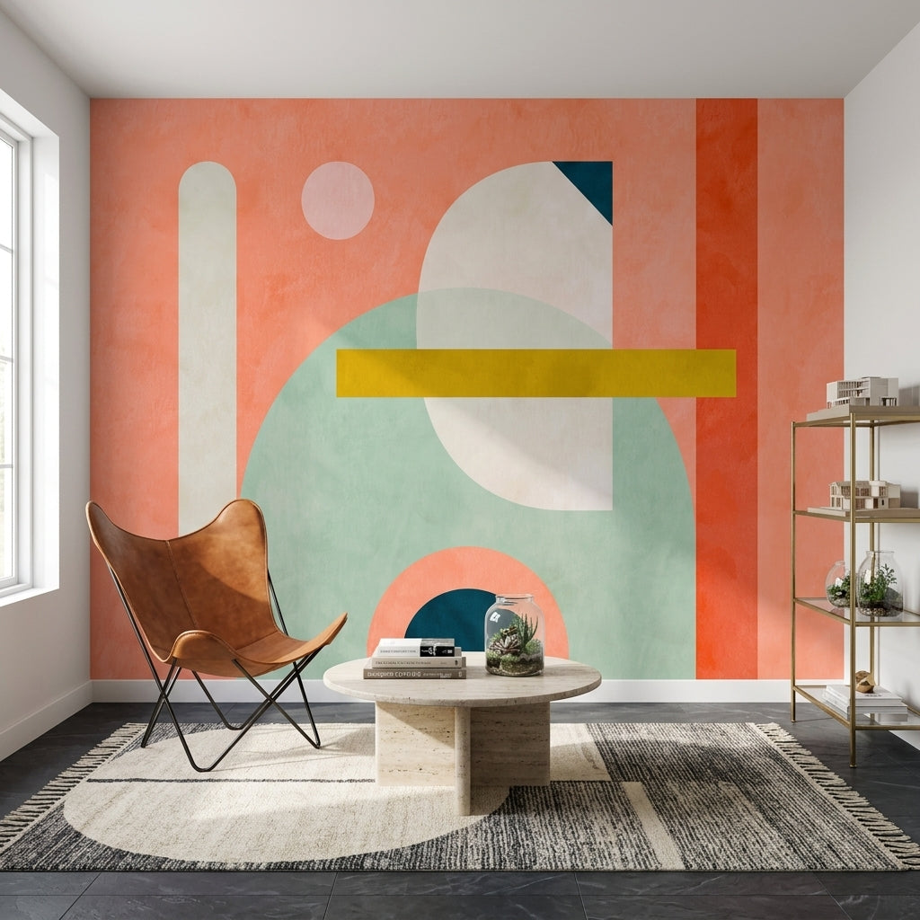 Mid Century Modern Wallpaper Geometric Shapes Abstract Wall Mural