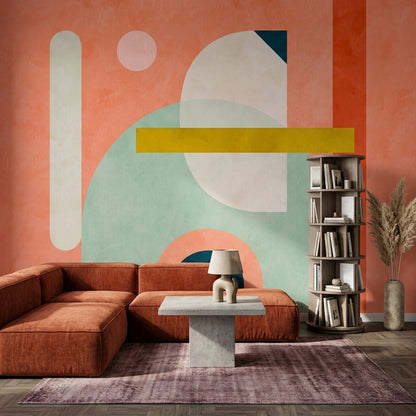 Mid Century Modern Wallpaper Geometric Shapes Abstract Wall Mural