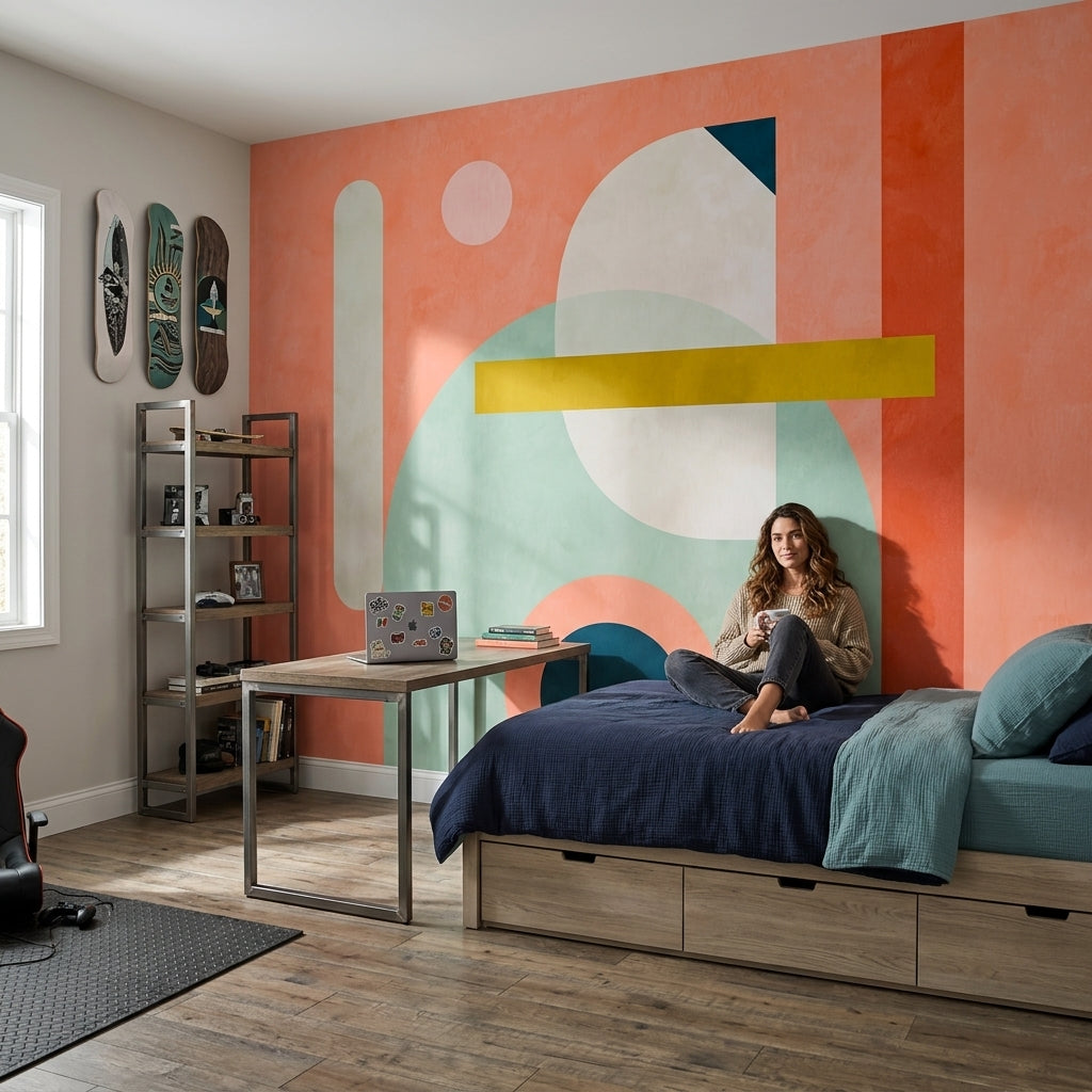 Mid Century Modern Wallpaper Geometric Shapes Abstract Wall Mural