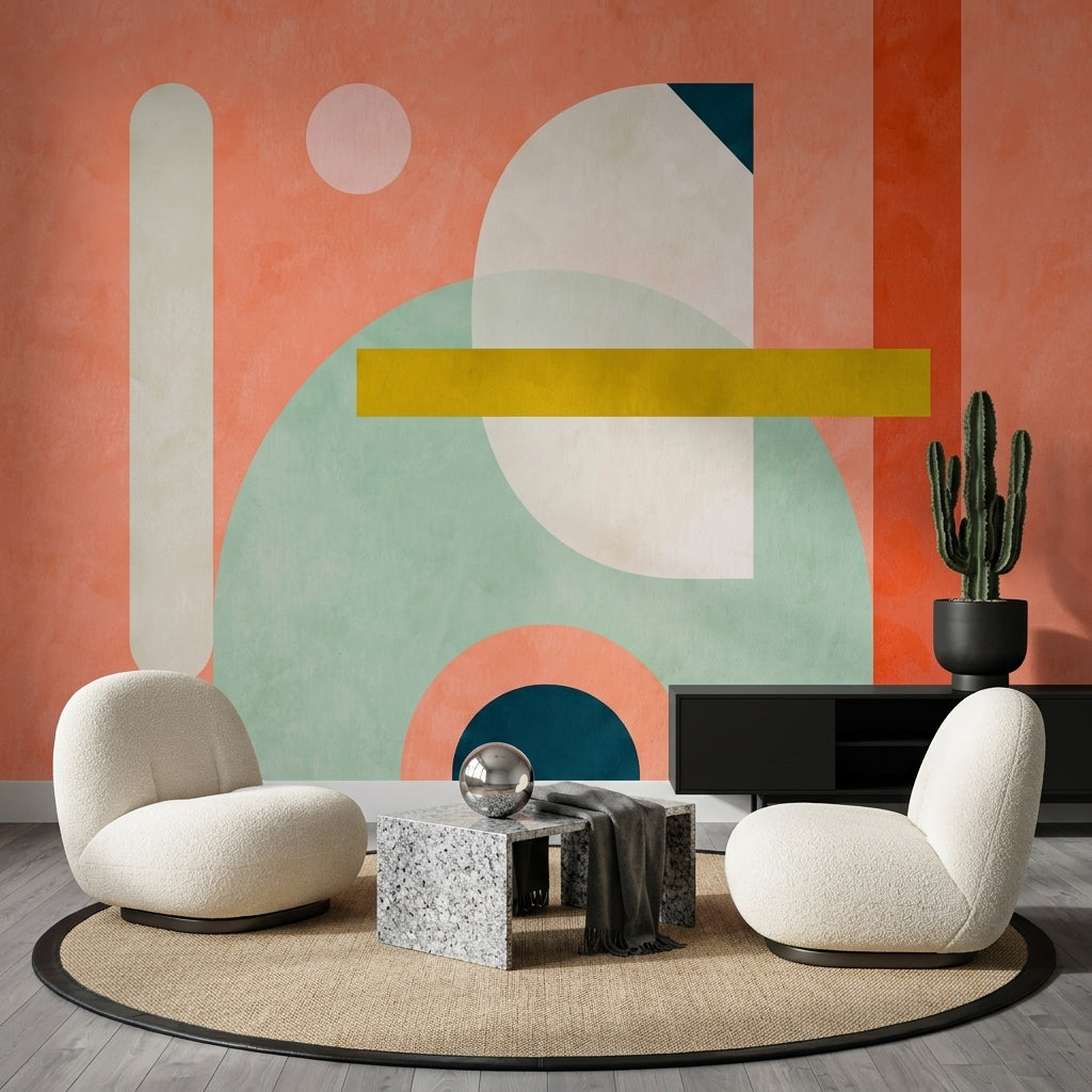 Mid Century Modern Wallpaper Geometric Shapes Abstract Wall Mural