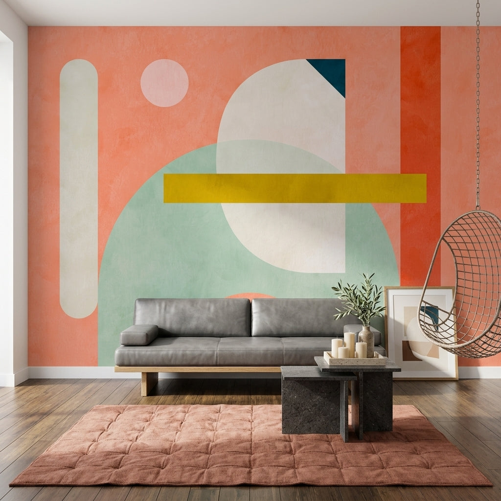 Mid Century Modern Wallpaper Geometric Shapes Abstract Wall Mural