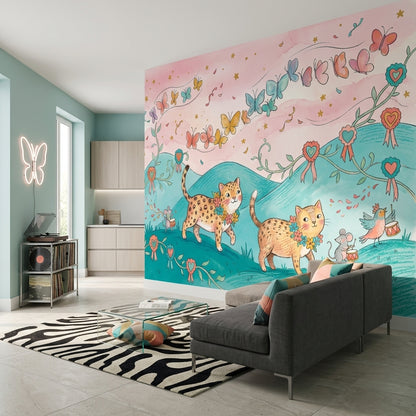 Whimsical Wallpaper Storybook Removable Cats Wall Decor