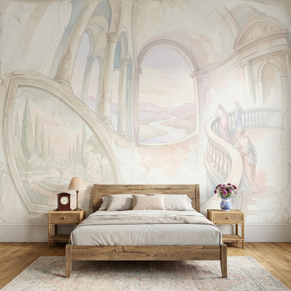 Fresco Mural Wallpaper Classical Arches Pastel Landscape Wall Mural