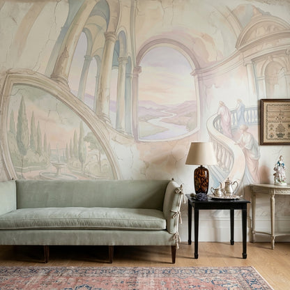 Fresco Mural Wallpaper Classical Arches Pastel Landscape Wall Mural