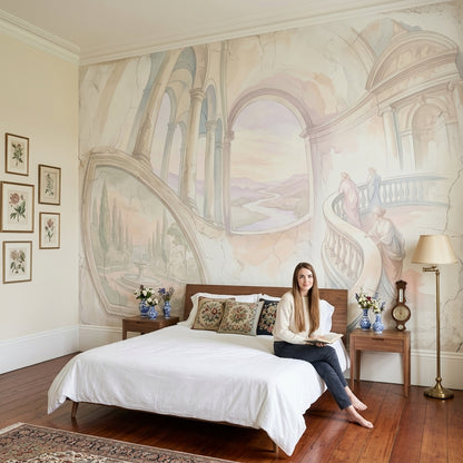 Fresco Mural Wallpaper Classical Arches Pastel Landscape Wall Mural