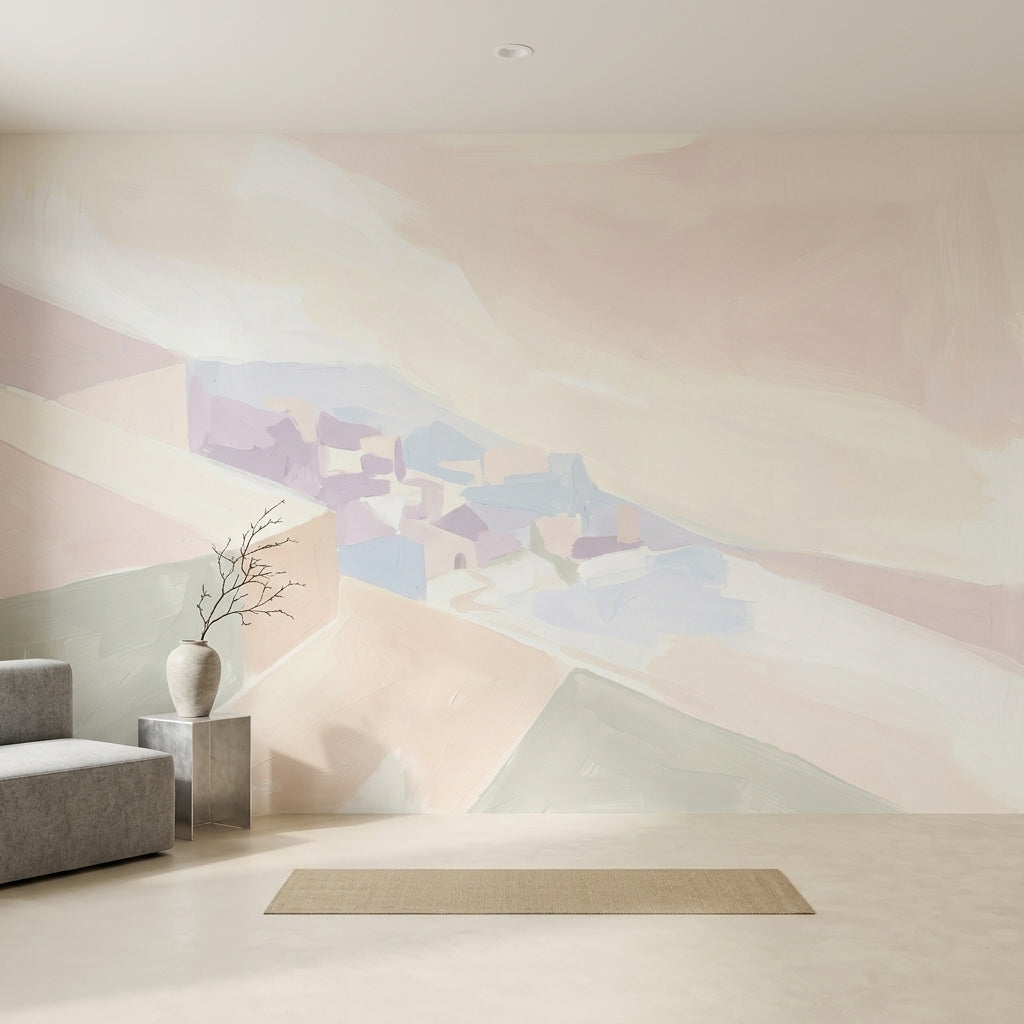 Abstract Landscape Wallpaper Pastel Removable Coastal Village Wall Decor