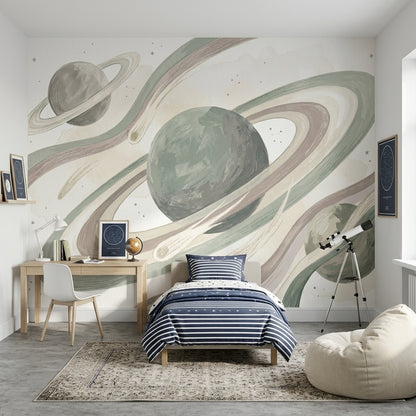Ringed Planets Wallpaper Space Celestial Wall Mural