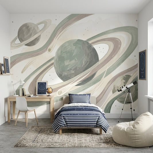 Ringed Planets Wallpaper Space Celestial Wall Mural