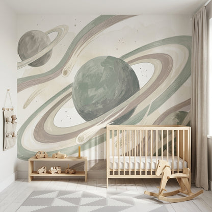 Ringed Planets Wallpaper Space Celestial Wall Mural