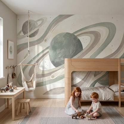 Ringed Planets Wallpaper Space Celestial Wall Mural