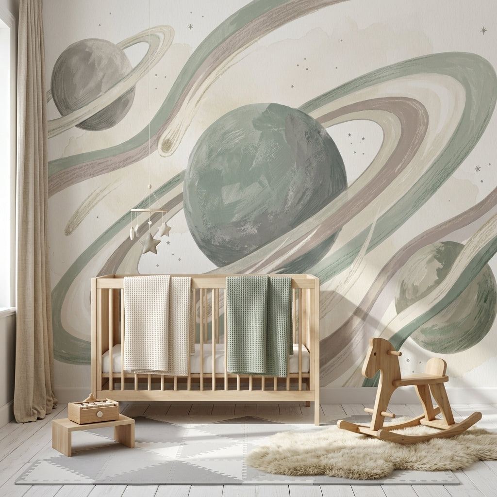 Ringed Planets Wallpaper Space Celestial Wall Mural