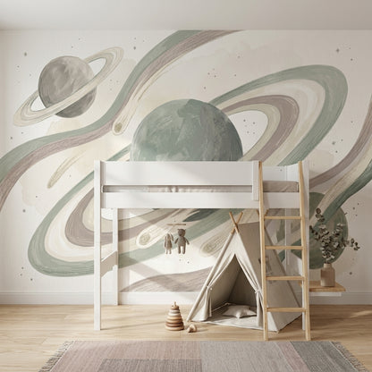 Ringed Planets Wallpaper Space Celestial Wall Mural