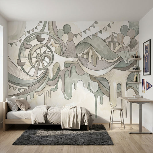 Watercolor Texture Wallpaper Circus Removable Ferris Wheel Wall Decor