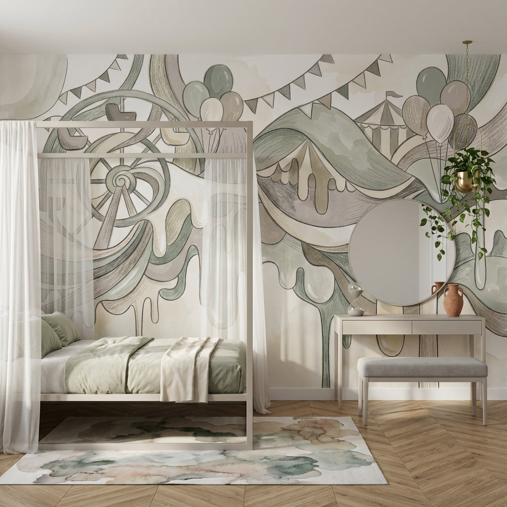 Watercolor Texture Wallpaper Circus Removable Ferris Wheel Wall Decor