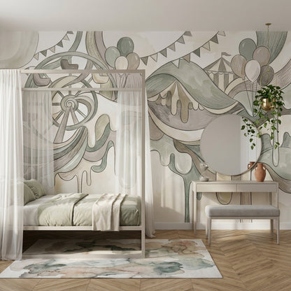 Watercolor Texture Wallpaper Circus Removable Ferris Wheel Wall Decor