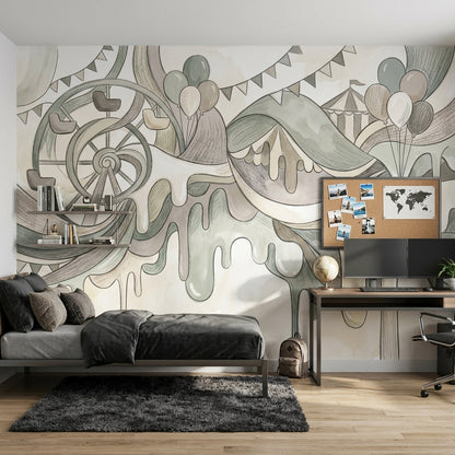 Watercolor Texture Wallpaper Circus Removable Ferris Wheel Wall Decor
