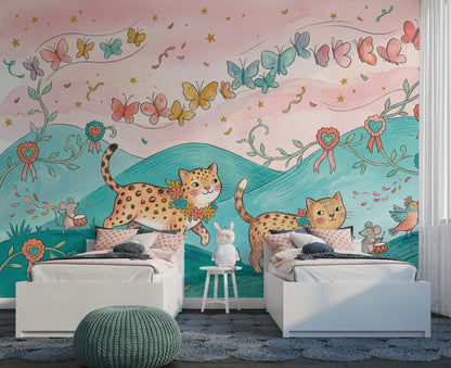 Whimsical Wallpaper Storybook Removable Cats Wall Decor