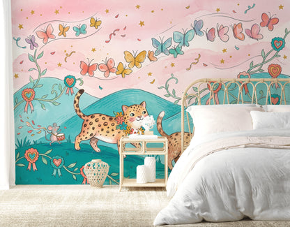 Whimsical Wallpaper Storybook Removable Cats Wall Decor