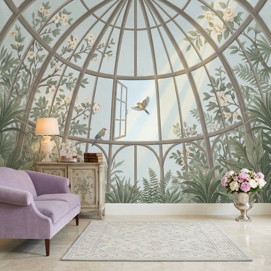 Greenhouse Conservatory Wallpaper Glass Dome Ceiling Botanical Foliage Removable Wall Decor