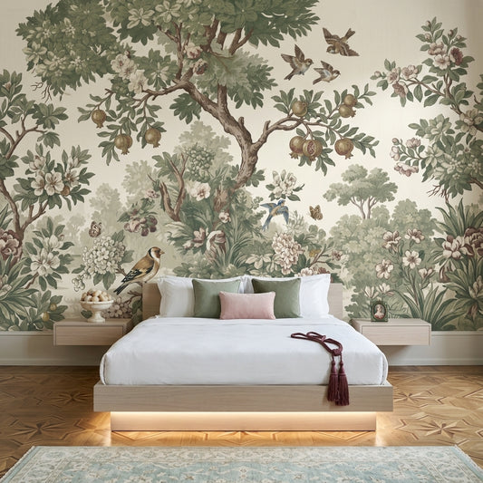 Pomegranate Tree Wallpaper Floral Toile Wall Mural