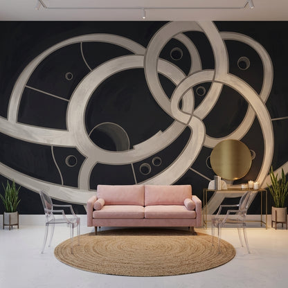 Geometric Rings Wallpaper Interlocking Circles Removable Black Background Wall Decor