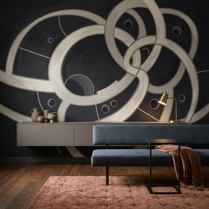 Geometric Rings Wallpaper Interlocking Circles Removable Black Background Wall Decor