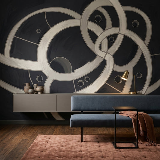 Geometric Rings Wallpaper Interlocking Circles Removable Black Background Wall Decor
