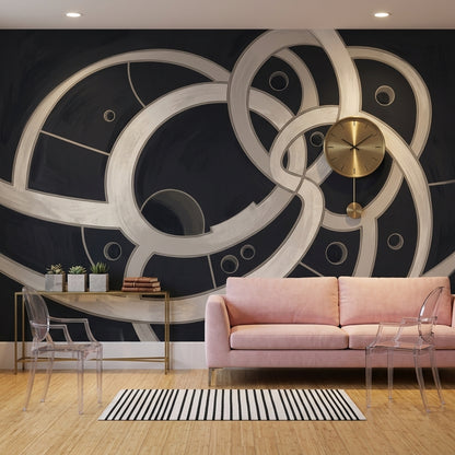 Geometric Rings Wallpaper Interlocking Circles Removable Black Background Wall Decor