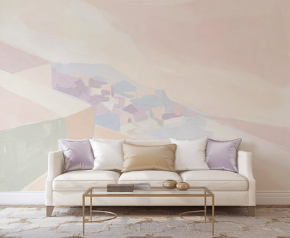 Abstract Landscape Wallpaper Pastel Removable Coastal Village Wall Decor
