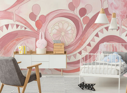 Carnival Wallpaper Pink Pastel Abstract Watercolor Removable Wall Decor