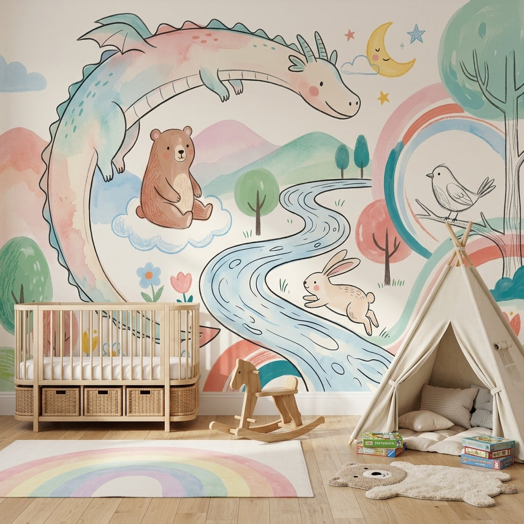 Fantasy Dragon Wallpaper Pastel Whimsical Removable Wall Decor