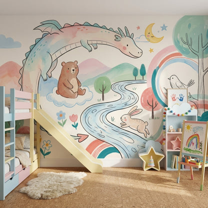 Fantasy Dragon Wallpaper Pastel Whimsical Removable Wall Decor