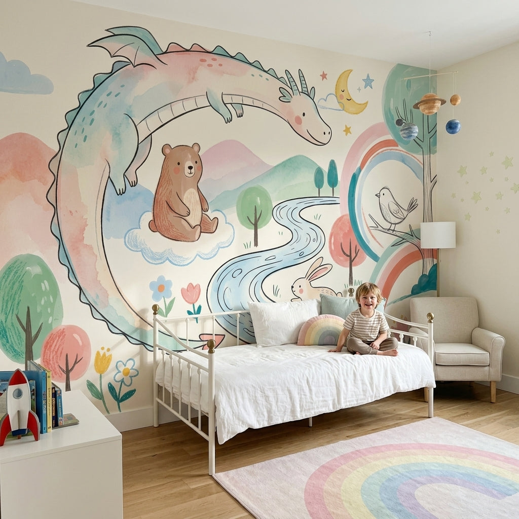 Fantasy Dragon Wallpaper Pastel Whimsical Removable Wall Decor