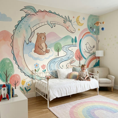 Fantasy Dragon Wallpaper Pastel Whimsical Removable Wall Decor
