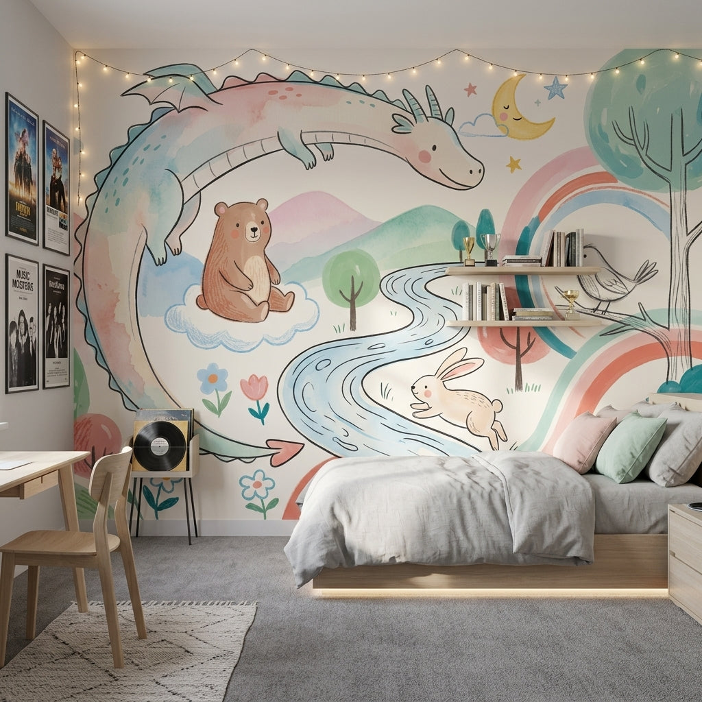 Fantasy Dragon Wallpaper Pastel Whimsical Removable Wall Decor
