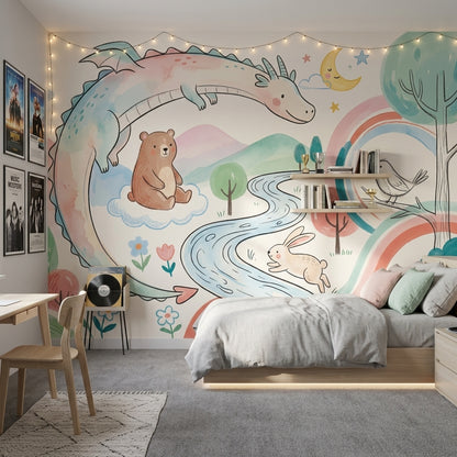 Fantasy Dragon Wallpaper Pastel Whimsical Removable Wall Decor