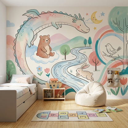 Fantasy Dragon Wallpaper Pastel Whimsical Removable Wall Decor