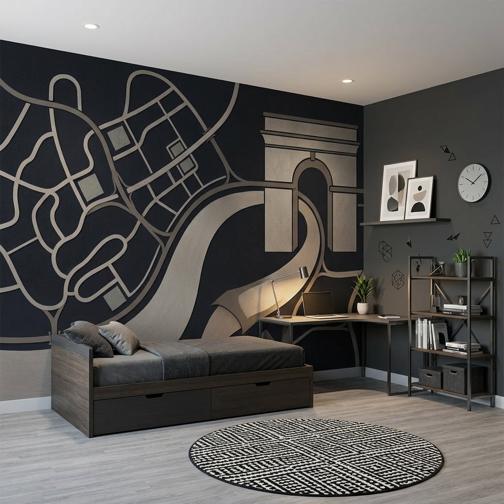 Geometric Map Wallpaper Urban Removable Architectural Arch Wall Decor