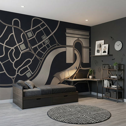 Geometric Map Wallpaper Urban Removable Architectural Arch Wall Decor