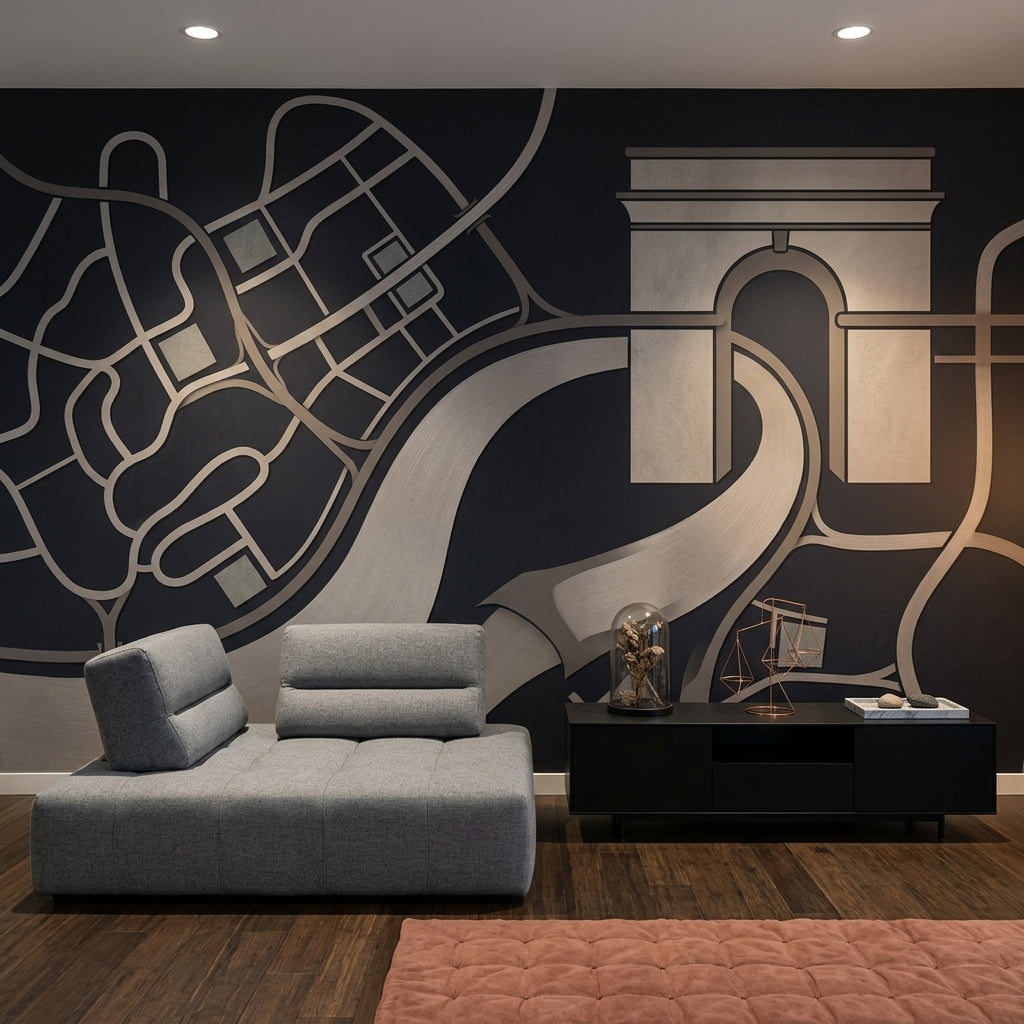 Geometric Map Wallpaper Urban Removable Architectural Arch Wall Decor