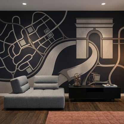 Geometric Map Wallpaper Urban Removable Architectural Arch Wall Decor