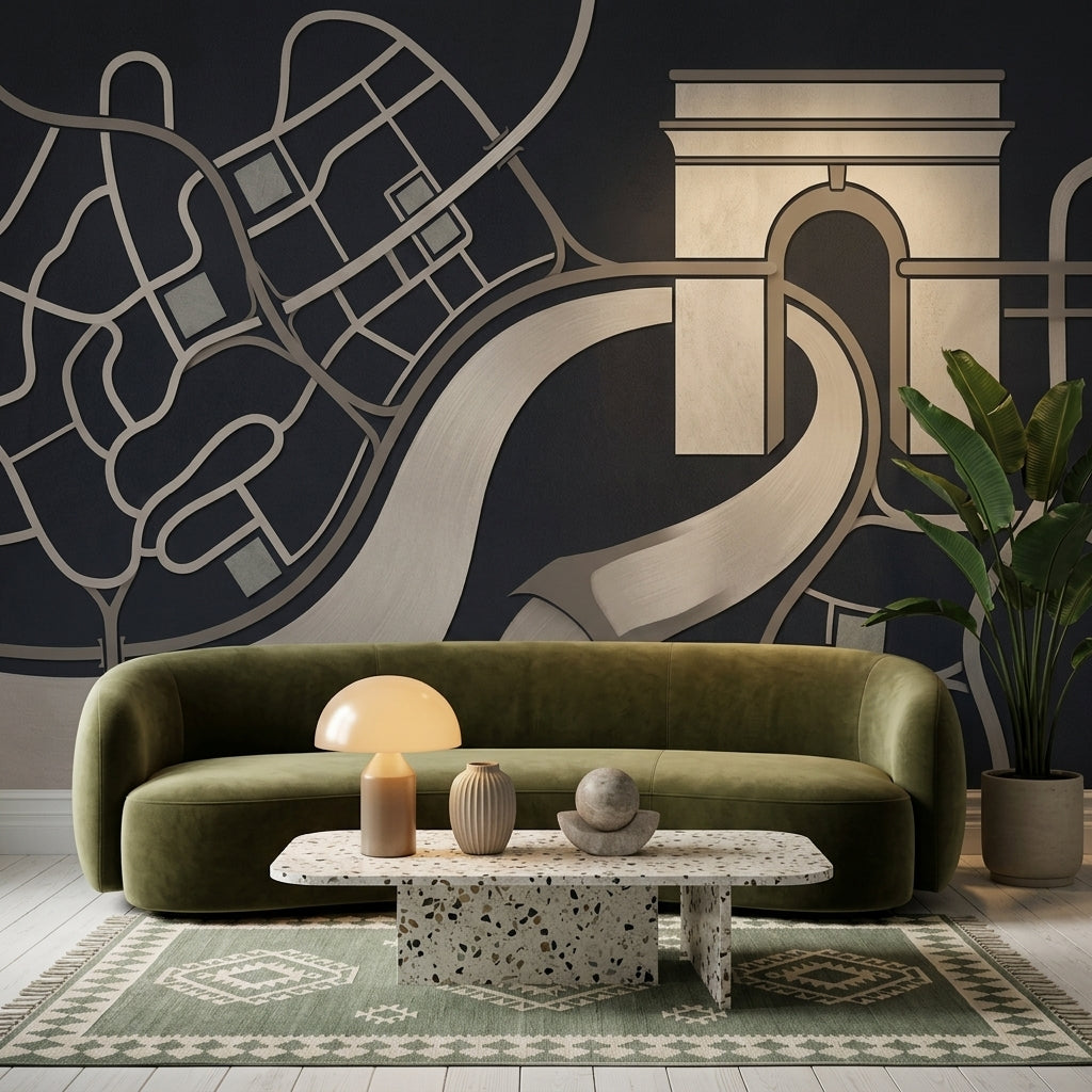 Geometric Map Wallpaper Urban Removable Architectural Arch Wall Decor