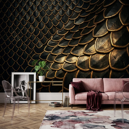 Metallic Scales Wallpaper Dragon Scale Art Deco Removable Wall Decor