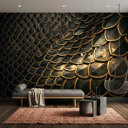 Metallic Scales Wallpaper Dragon Scale Art Deco Removable Wall Decor